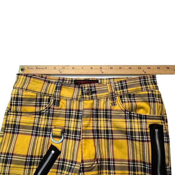 Tripp yellow plaid pants buckles zippers slim size 28 unisex - Picture 9 of 12